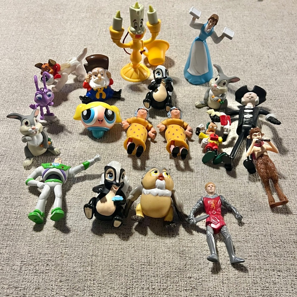 Vintage Disney Pixar Powerpuff Girls Toy Figure Lot Buzz Lightyear Lumiere Belle